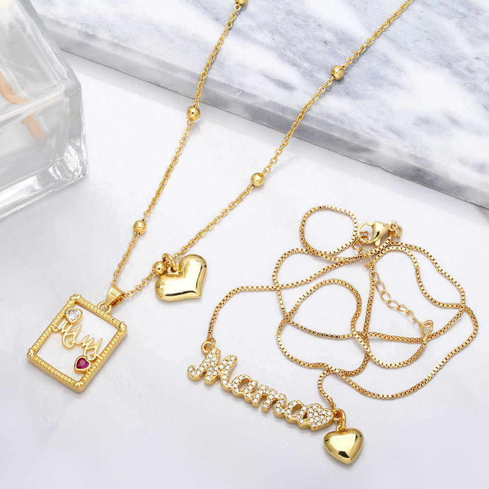 fashion heart-shaped MAMA pendant copper zircon necklace