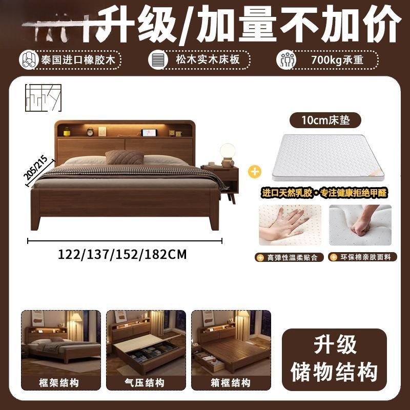 实木床胡桃1.8米1.5m双人床主卧经济婚床1.35米1.2儿童实木简约床|undefined