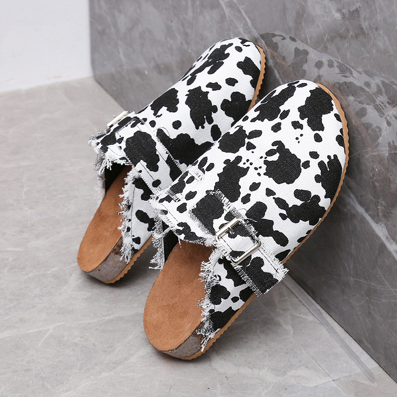 buckle cow pattern printed Canvas slippers NSYBJ121712