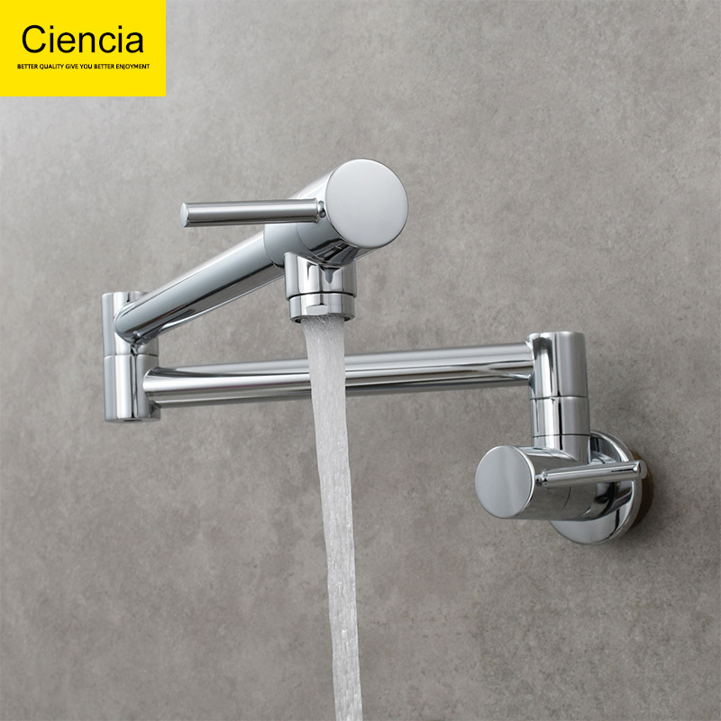 Kitchen Sink Faucet In-Wall Single Cold Water Faucet Dishwashing Sink Faucet Folding Double Handle Switch Faucet