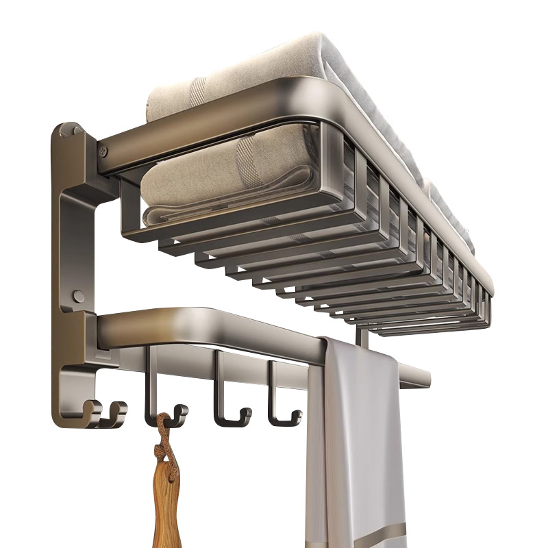 Arma gris toallas espaciales de aluminio sin perforación estantería de baño estantería de toallas de baño tipo de pared