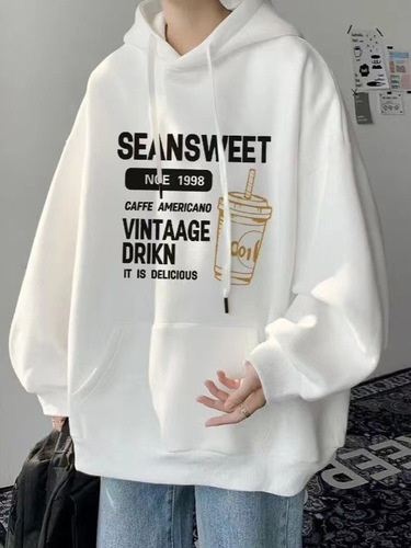 Men's Autumn Hooded Sweatshirt, Men's Winter Fleece Lined Thick American Style Trendy Loose Casual Jacket Men's Fashion Trend