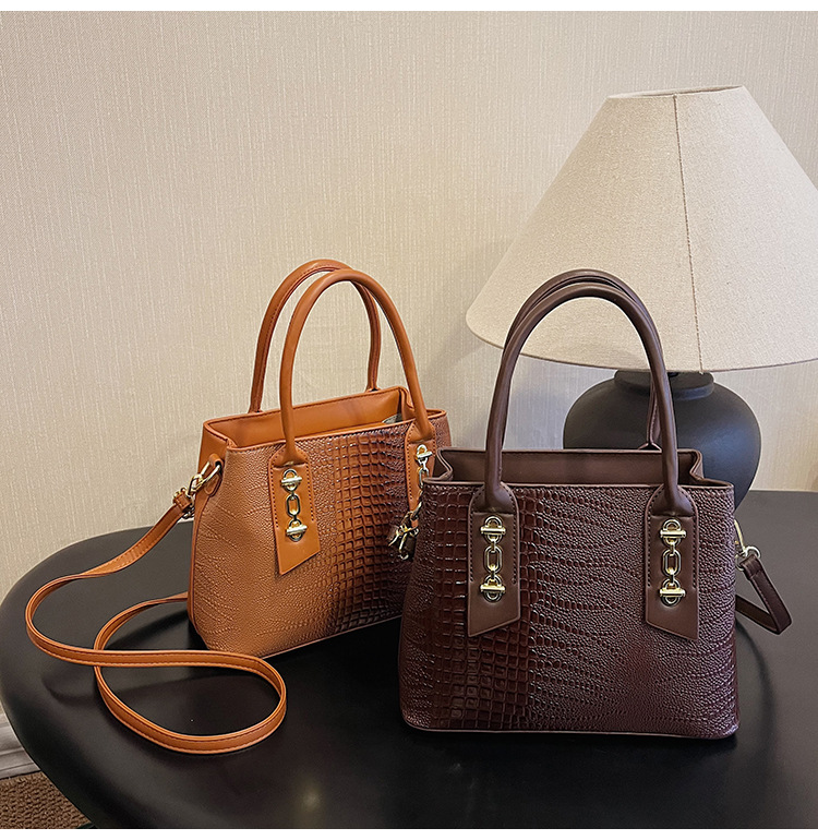 Handbag Women's New Western Style Shoulder Bag Large Capacity Commuter Crossbody Bag PU Leather Crocodile Pattern Bag Women's bag_voghion.com