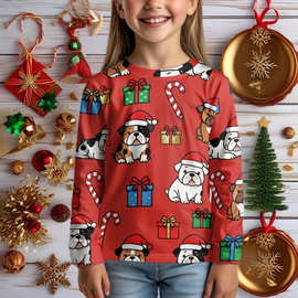 一件可定来图定 制秋冬款亲肤长袖新款圣诞节主题男孩女孩长T恤