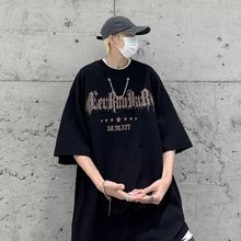 美式街头发泡项链t恤大码男装短袖宽松欧美潮牌半袖潮流一件代发