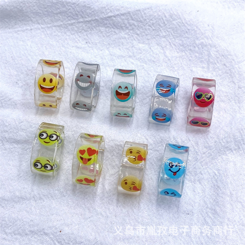 Nuevo anillo de humor de expresión de resina acrílica transparente divertido personalidad colorido estilo ins divertido apilado anillo conjunto