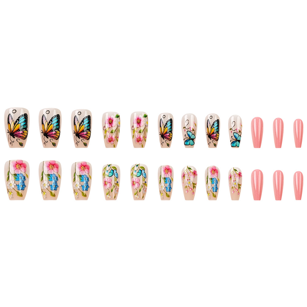 Chicas de uñas de flores pastorales de primavera, parches de uñas cortos simples, productos terminados al por mayor, ropa de mariposa de venta caliente en Europa y América image 6