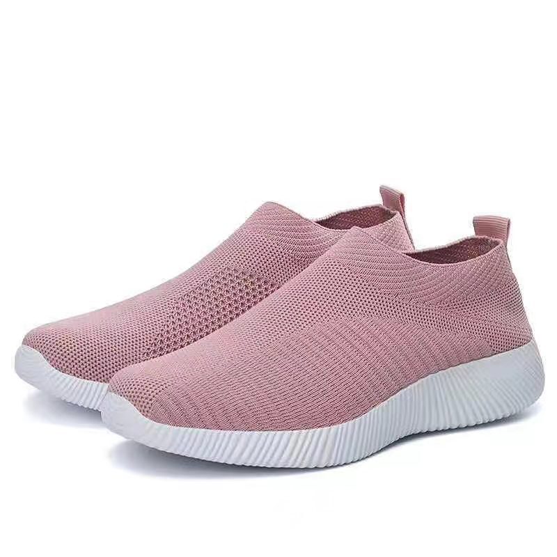 Women's Fly-Knit Casual Shoes, Comfortable Sports Running Shoes, Large Size Knitted Breathable Slip-On Lazy Shoes, Flat Heel