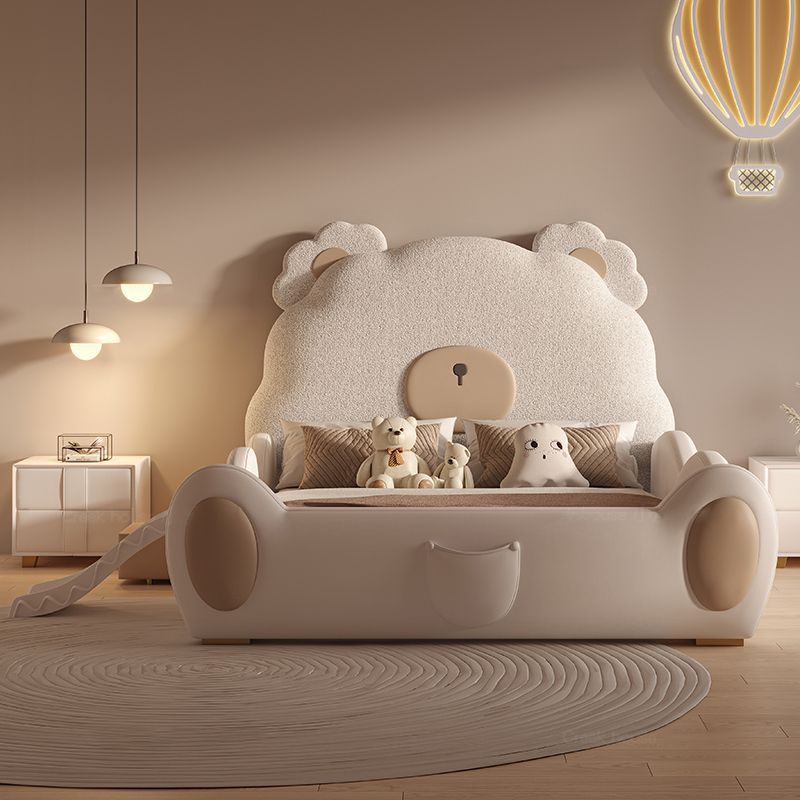 Solid Wood Children's Bed for Boys and Girls, Single Bed, Modern Simple Light Luxury Leather Bed, Internet Celebrity Creative Bear Cartoon Bed