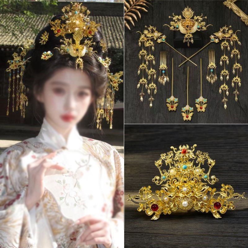 New Ming-Style Hair Accessories, Hairpins, Headdresses, Hair Crowns, Phoenix Crowns, Hair Sticks, Ancient Style Accessory Sets, Palace Hanfu Tassels