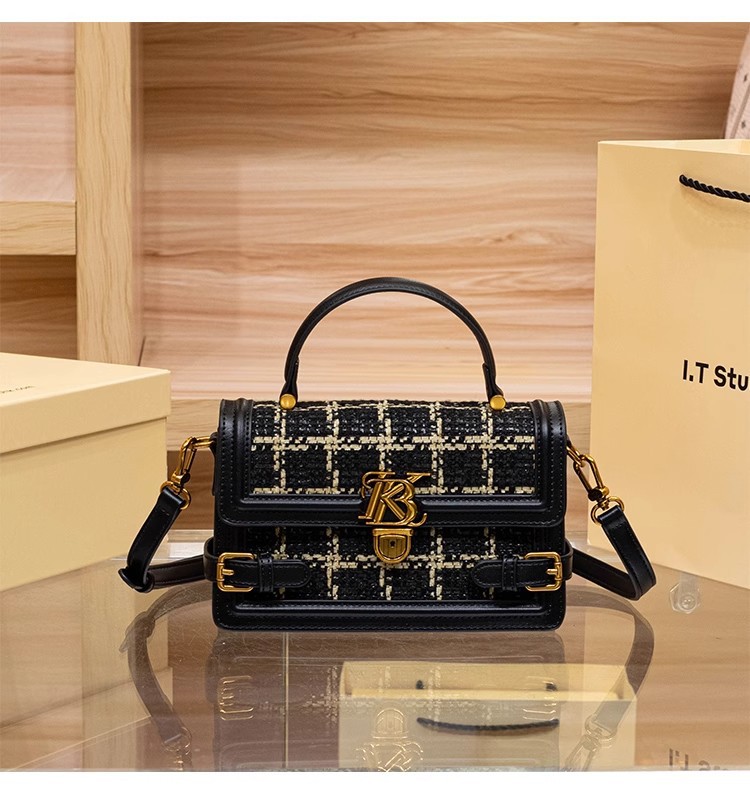Túi xách tay nữ da thật kiểu retro vuông nhỏ phong cách tiểu thư, đeo chéo một bên vai — đen chi tiết 6
