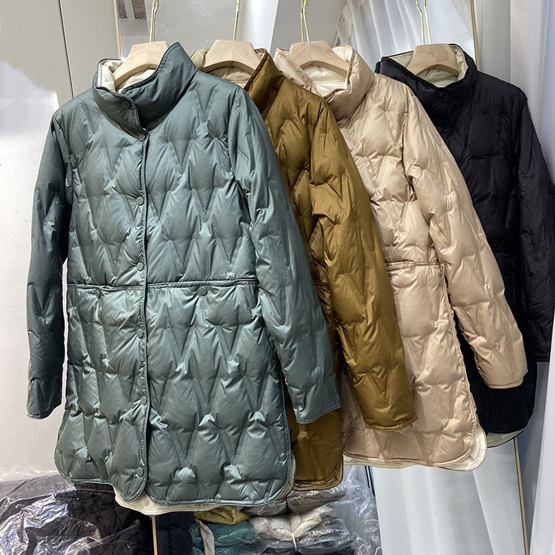 Cross-border Autumn and Winter New Down Jacket Women's Mid-length Lightweight Slim-fit Adhesive Double-sided Wear Plus Fat Plus Coat Tide