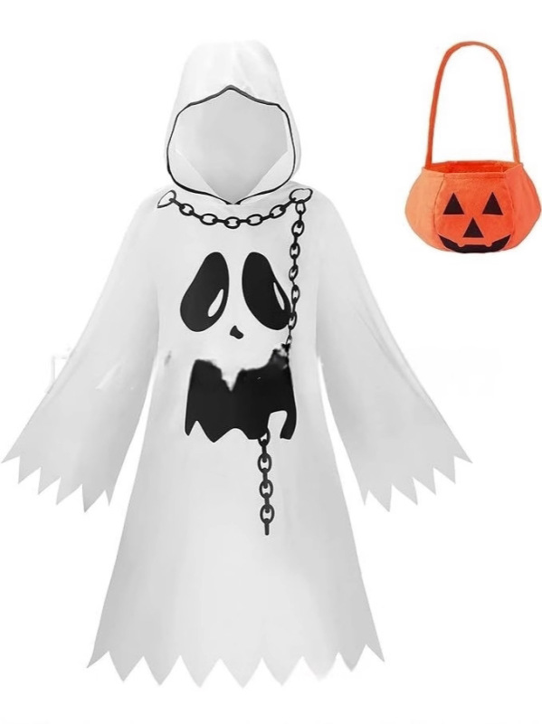 ハロウィン子供マントゴーストフェイスホワイトゴーストマントコスプレテーマパーティードレスアップ衣装|undefined