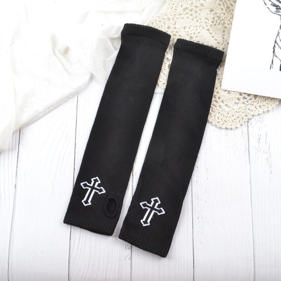 Spring Summer Autumn Sleeve Sunscreen Decoration Japanese Student Fashion Sleeve Double Cross Knitted Arm Protective Sleeve