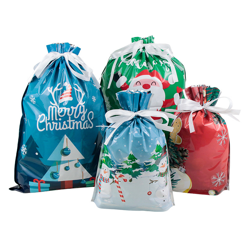 Directo DE FÁBRICA DE Navidad en stock bolsa de lazo OPP + CPP aluminizado + PE bolsa de embalaje de plástico sellado bolsa de regalo con cordón