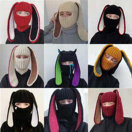 亚马逊跨境手工针织兔耳朵帽子秋冬保暖毛线帽万圣节圣诞节装饰品