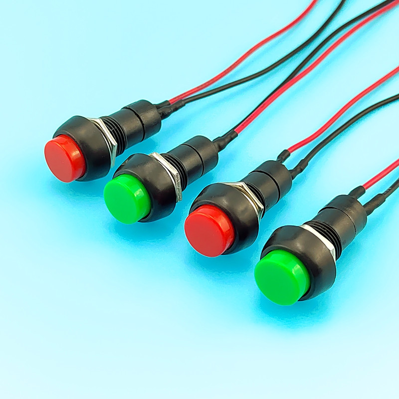 PBS-11A圆形11B自锁自复位点动开关 汽车改装带线按钮开关 红绿色