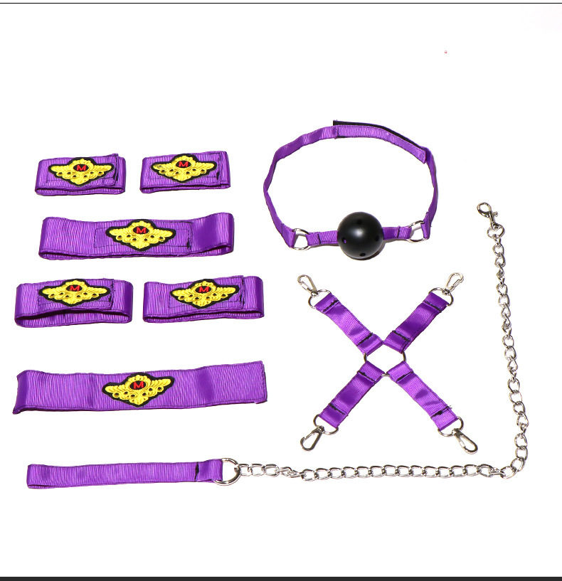 Jiuai SM Bondage Set 7-Piece Red Polyester Restraint Kit with Nipple Clamps and Mouth Toy — detail image 7