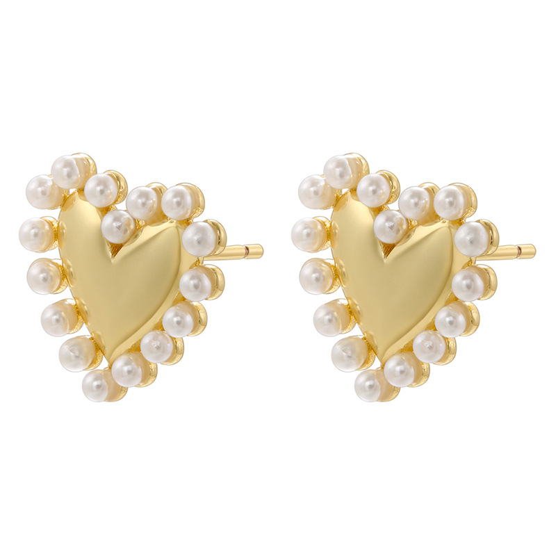 1 Pair Cute Animal Heart Shape Inlay Copper Artificial Pearls Zircon Ear Studs display picture 3