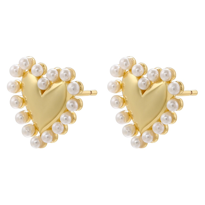 1 Pair Quantity Holiday, Daily Occasion Copper Material 1 Pair Cute Animal Heart Shape Inlay Copper Artificial Pearls Zircon Ear Studs