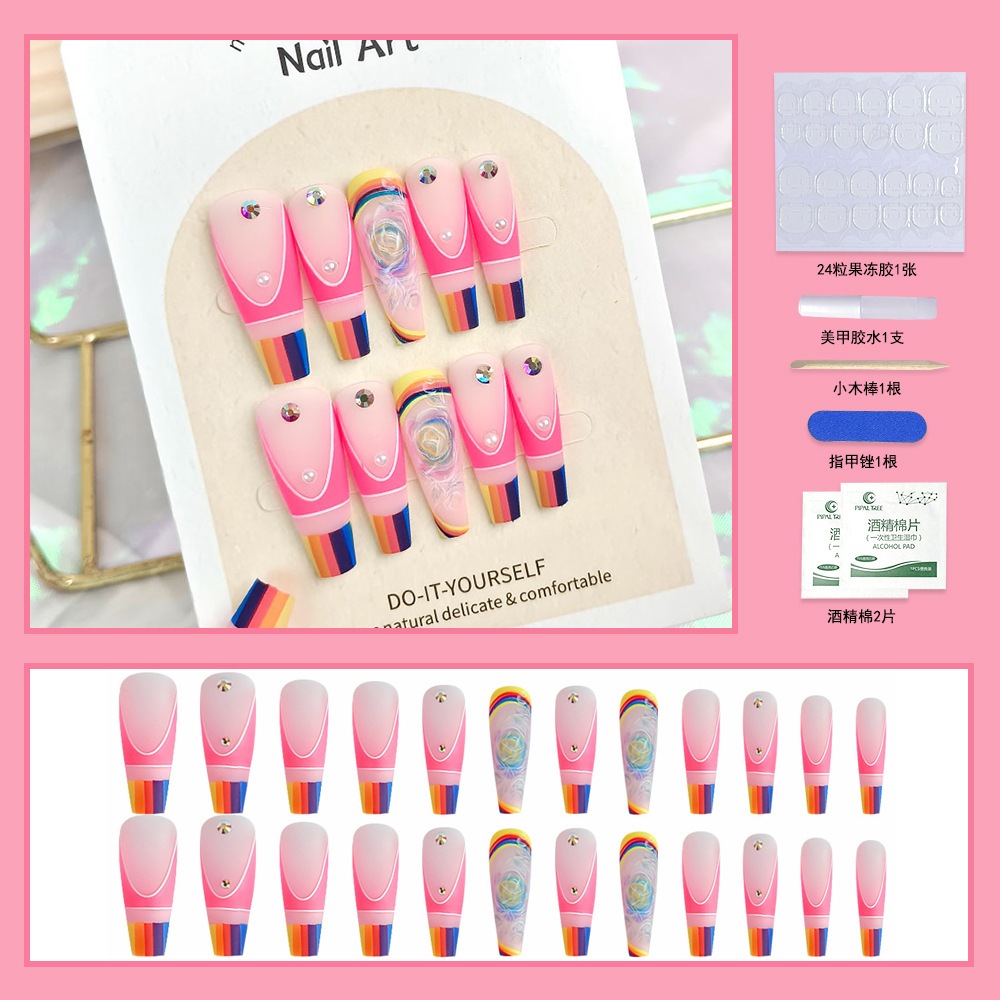 Puntas de uñas postizas de moda europeas y americanas, nuevas pegatinas de uñas postizas para comercio exterior, 24 piezas de uñas postizas hechas a mano.
