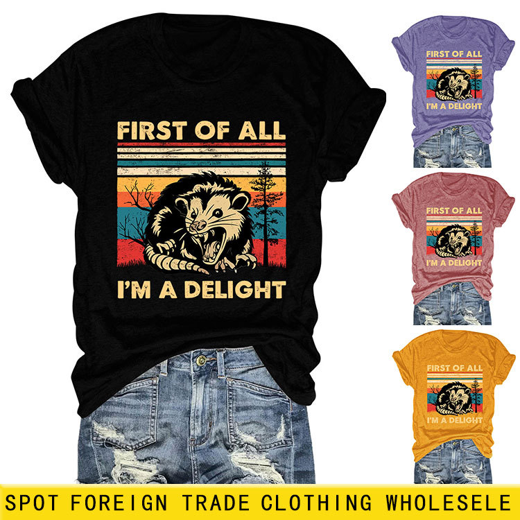 European and American style in-stock fun round neck short-sleeved first of all i'm a delight summer comfortable T-shirt