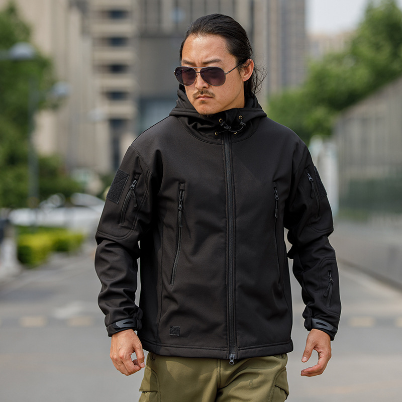 Sharkskin Softshell Jacket Camouflage Jacket Fleece Thickened Tactical Military Jacket Hooded Hiking Coat Tad
