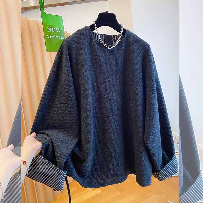 Retro long-sleeve, autumn knitted sweater, oversize, plus size