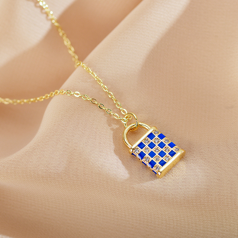 Copper Plated Plating Material Copper Pendant Material PVD Coated Lock Copper Sweet Waterproof Non Tarnish Titanium Steel Pendant Necklace