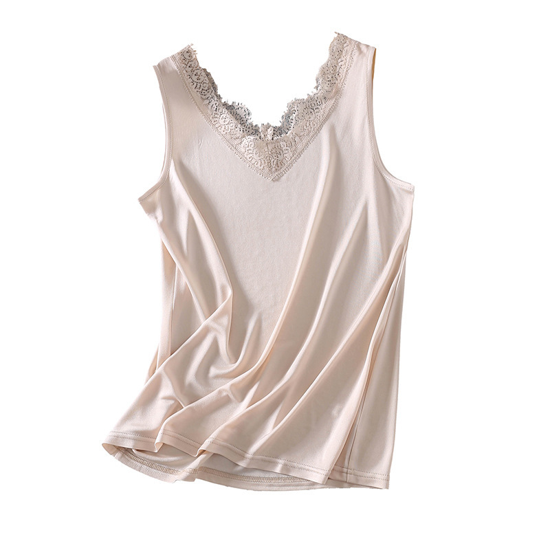 Summer Mulberry Silk Lace V-neck Sling Short Silk Vest Women's Base Top Inner Wear Commuter Base Shirt
