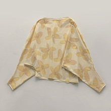 度假风落日熔金印花一字领蝙蝠袖不规则下摆空气感上衣T恤夏新品