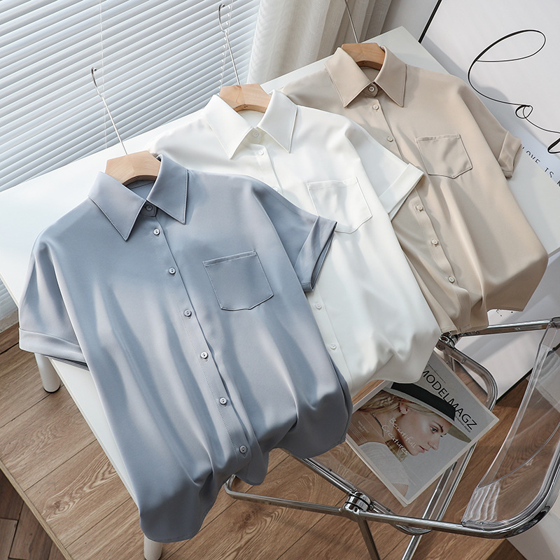 Matte Satin Short-sleeved Shirt Female Summer Vocational Commuter All-match Temperament College Student Interview Design Sense Niche Shirt