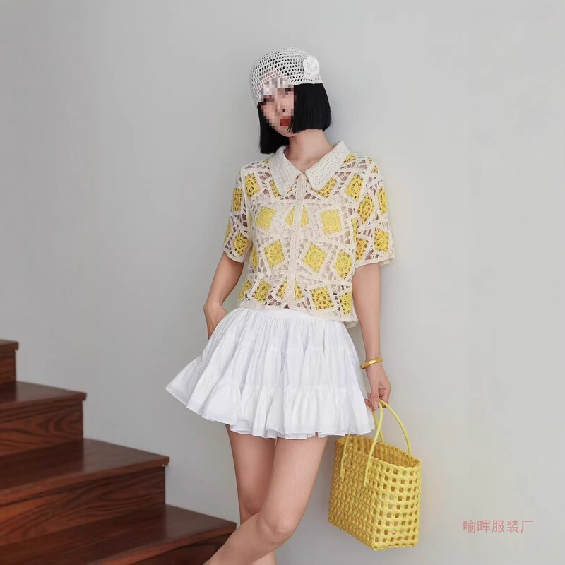 Retro Niche Hollow-Out Crochet Short-Sleeve Knit Cardigan for Women, New Spring Style with Unique Design, Loose and Versatile Top