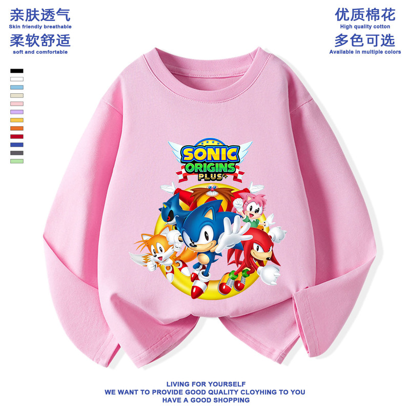 Sonic the Hedgehog Sonic Fake Two-Piece Long-Sleeved T-Shirt Autumn Kidsren's Cartoon Color-Blocked Long-Sleeved Tops Trendy Sonic the Hedgehog Sonic Fake Two-Piece Long-Sleeved T-Shirt Autumn Kidsren's Cartoon Color-Blocked Long-Sleeved Tops Trendy