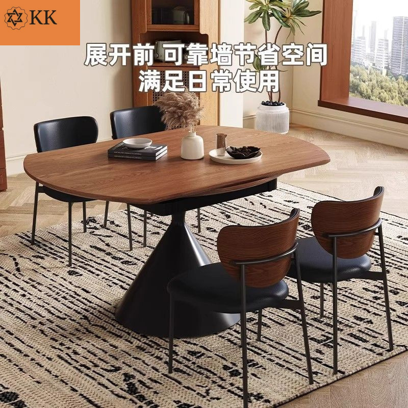 French Mid-Century Style Solid Wood Dining Table and Chairs Folding Telescopic Ash Solid Wood Dining Table Combination for Home Small Apartments French Mid-Century Style Solid Wood Dining Table and Chairs Folding Telescopic Ash Solid Wood Dining Table Combination for Home Small Apartments