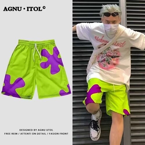 宽松休闲裤五分裤海边运动中裤大码外穿派大星短裤男女夏季沙滩裤