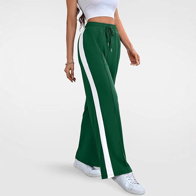 Cross-Border Amazon Spring and Autumn New Women's Casual Striped Straight-Leg Pants with Drawstring Wide-Leg Sweatpants Jogging Pants