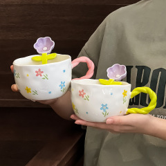 ネット赤少女心陶磁器マグカップデザインオリジナル手描きレリーフ大容量コップ朝食牛乳コップ