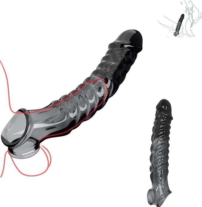 Vibrating Lock-On Penis Sleeve Extender, TPE Male Delay Sleeve, Manual Control — detail image 2
