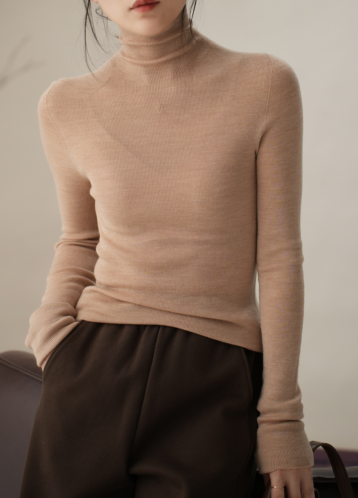 揚子糸 120 カウント シームレス ワンピース レディース ウール タートルネック セーター ボトリング シャツ 長袖