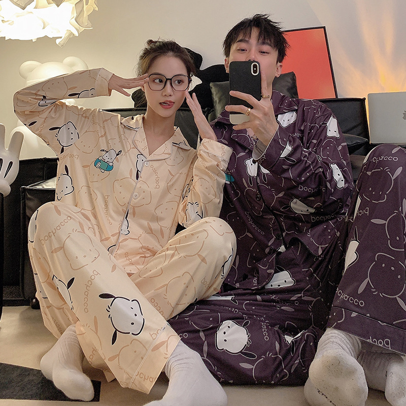 Japonés de dibujos animados puntada pareja pijamas primavera y otoño las mujeres algodón manga larga 2023 nuevo invierno homewear traje