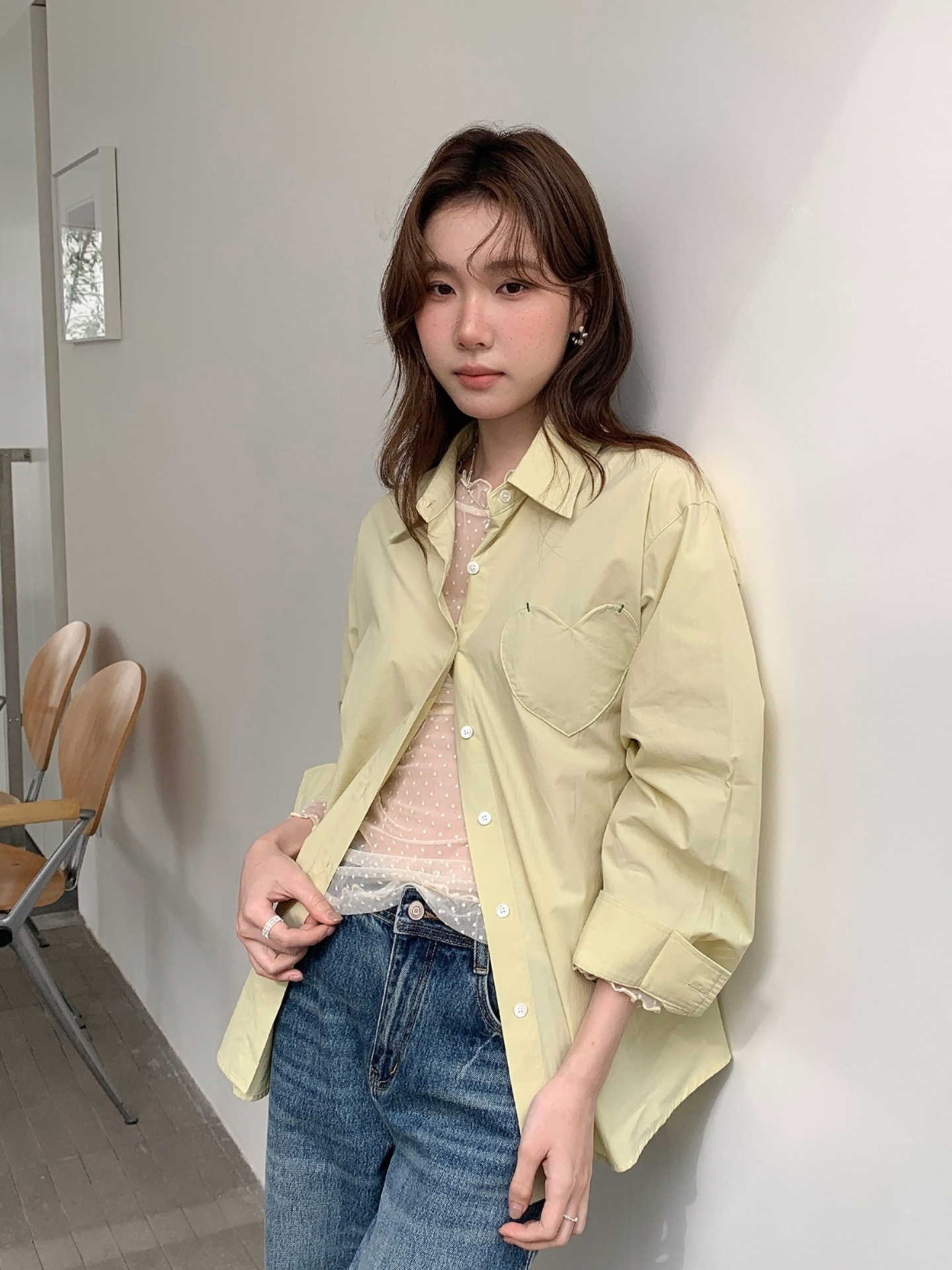 26ye037 apricot see-through bottoming shirt