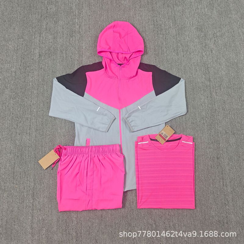 Sun Protection Windbreaker Color-Blocking Set Fitness Running Sports Short-Sleeve Ice Silk Loose Men's Summer Outdoor Training Basketball Breathable