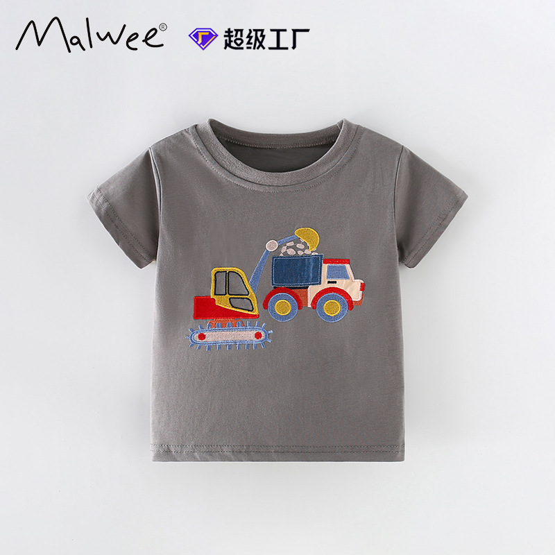 Malwee niño camiseta de verano nuevo estilo europeo y americano niños de manga corta casual flor ropa infantil blusa de cuello redondo
