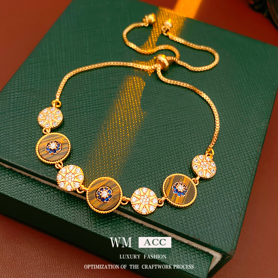 Medieval vintage zircon pulsera redonda lujo ligero pulsera de alta sensación de moda retro exquisita joyería versátil mujer