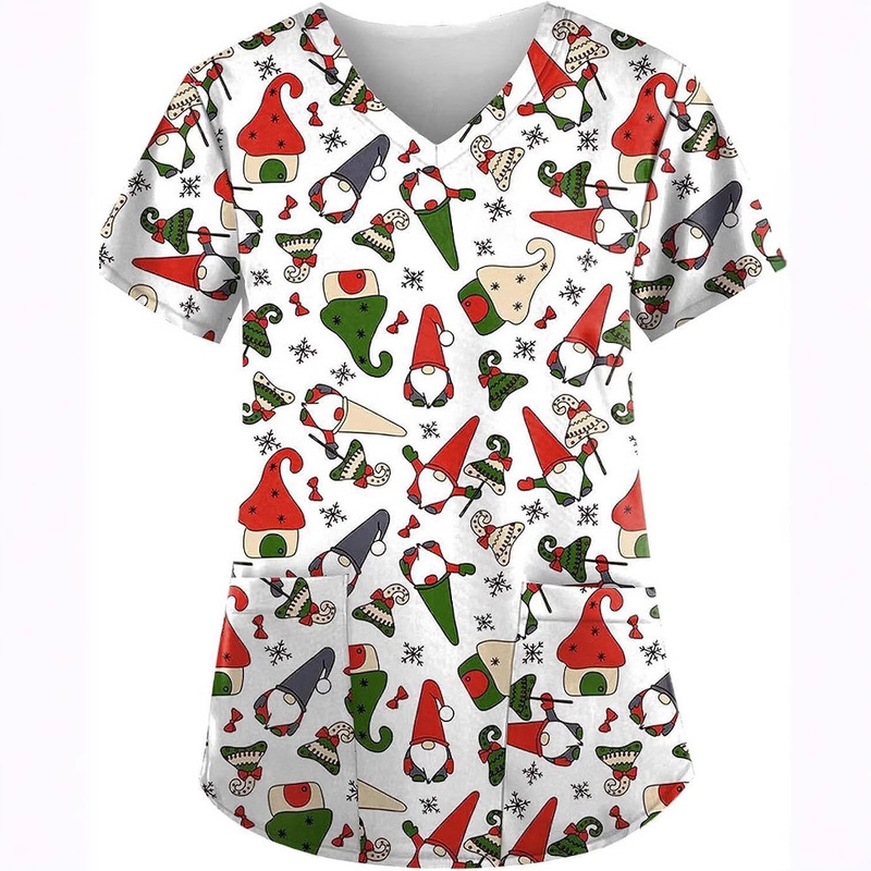Christmas Nurse Uniform Short-Sleeved Women's V-Neck Cavity Dental Hospital Care Work Clothes for Men and Women Wb09