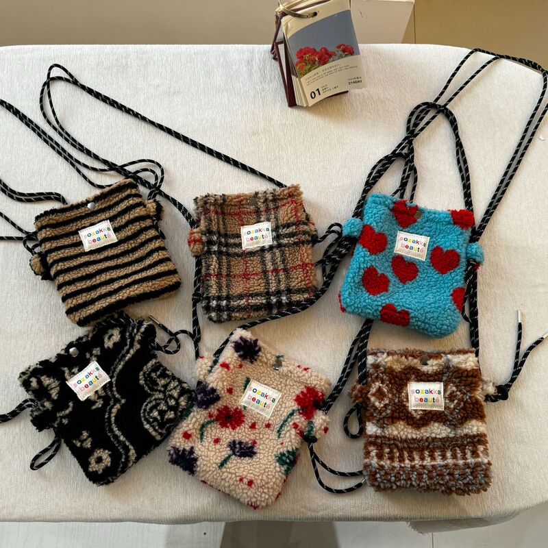 New Trendy Plush Rainbow Polka Dot Cute Small Bag, Pink Shoulder Crossbody Bag, Shopping Carry-On Storage Bag