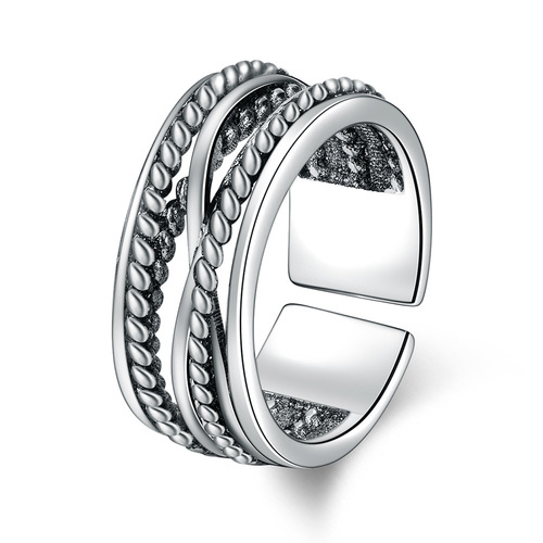 Braided twisted rope ring, retro imitation Thai silver, old men's and women's creative personalized copper coin open ring