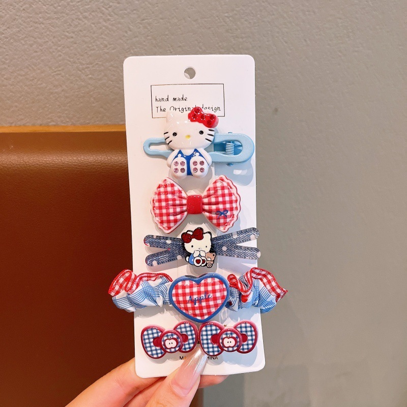 儿童卡通格纹猫发夹韩系甜美鸭嘴夹女孩侧边刘海夹碎发夹子头饰|undefined