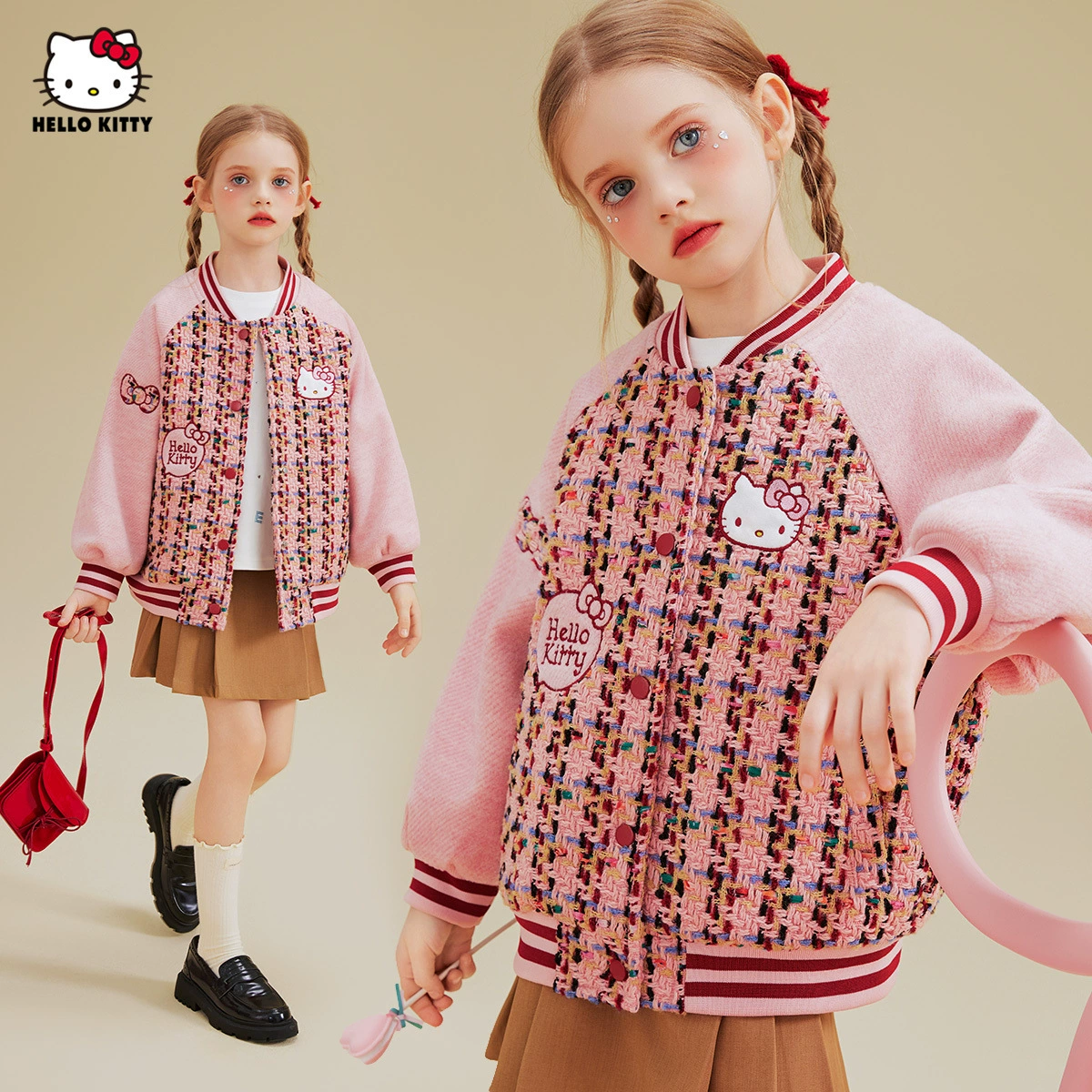 HelloKitty девушка весна и осень бо́лый бейсбольный костюм 2025 новый иностранный маленький ароматный мультипликационный пиджак